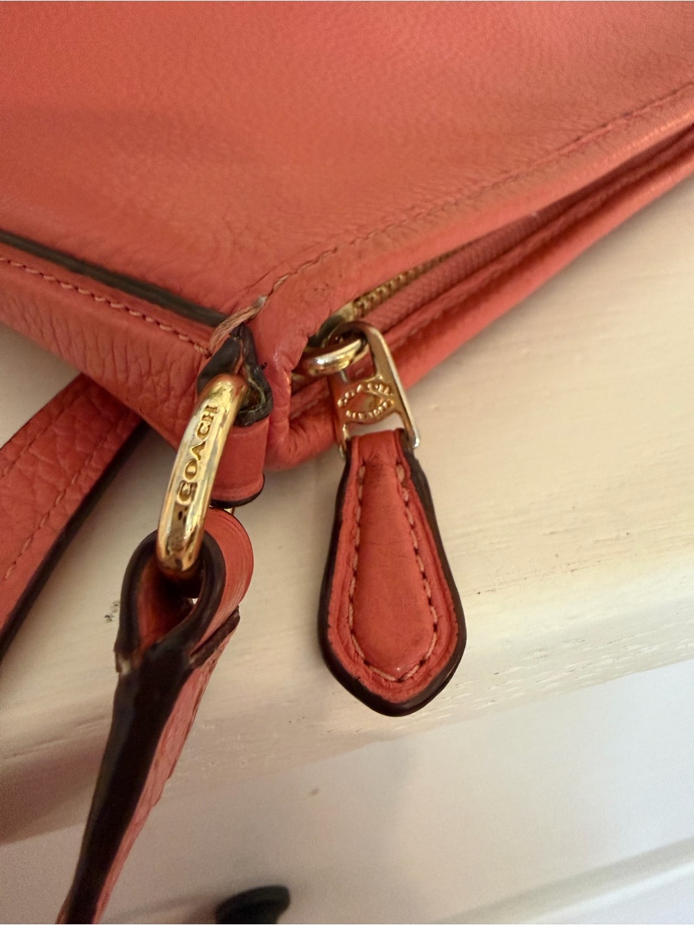 COACH Coral Bright Pink Perforated Logo Pebble Leather Crossbody style 91167 - Picture 8 of 15